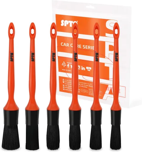 Vista 11 de Kit de cepillos para detalle de coche, juego de 6 cepillos de pelo de jabalí para automóvil, cepillos de microfibra para limpieza sin rayones