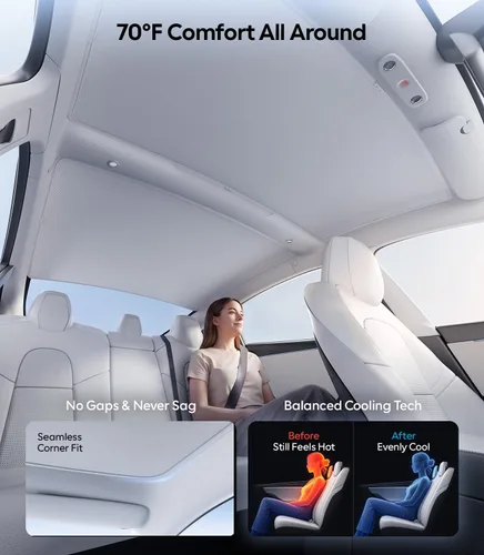 Vista 4 de Wigoo para Tesla Model 3 Accesorios Parasol techo, Interior Gris