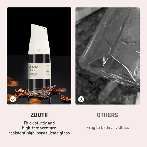 Vista 6 de Dispensador de Aceite de Oliva Zuutii, Envase de Aceite sin Goteo para Cocina. Dispensador de Vinagre, Botella de Vidrio para Cocina, 500ML, Crema