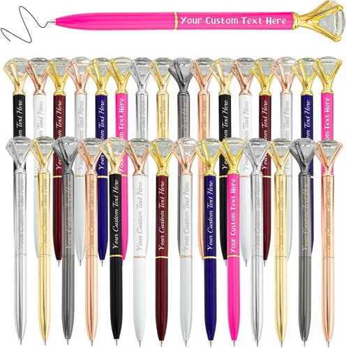 Vista 53 de Bolígrafos personalizados de diamantes personalizados con nombre a granel de metal de cristal grabado, bolígrafos divertidos brillantes a granel