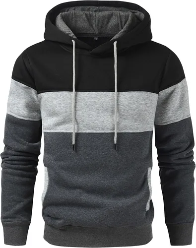 Vista 2 de Sudadera con capucha para hombre, diseño de bloques de color, casual, de vellón, manga larga, con capucha