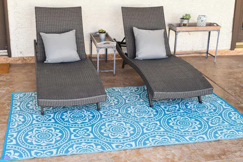 Vista 9 de Stylish Camping 255085 - Tapete reversible de 5 pies por 8 pies, tapete de paja de plástico, tapete grande para exteriores, caravana, patio, patio