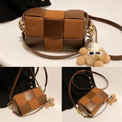 Vista 2 de Bolso cruzado, bolso de accesorios de muñeca, bolsos cruzados tejidos para mujer, bolso de hombro, bolso de cuero acolchado de casete