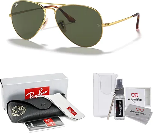 Vista 2 de Ray-Ban Aviator Metal II RB3689 - Lentes de sol de aviador para hombre y mujer + paquete con kit de gafas de diseño iWear de cortesía