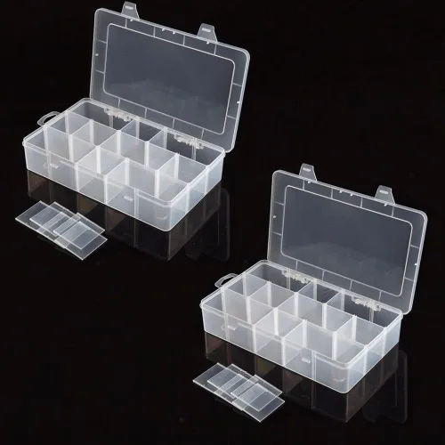 Vista 6 de Caja de almacenamiento organizadora de hilo de coser de 15 rejillas grandes, con divisores ajustables, soporte de plástico transparente