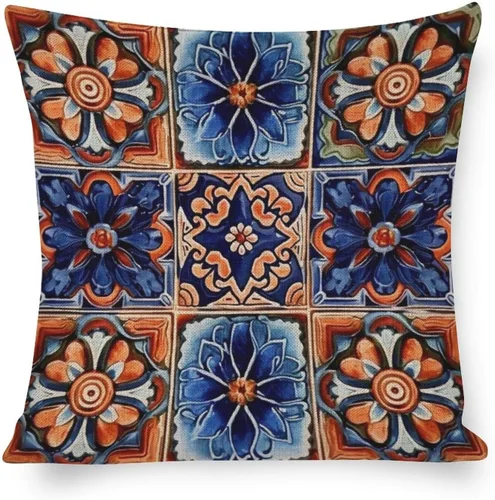 Vista 8 de Funda de cojín de lino con diseño de rayas bohemias, estilo bohemio, mexicano, retro, multicolor, funda de almohada decorativa de tela de lino