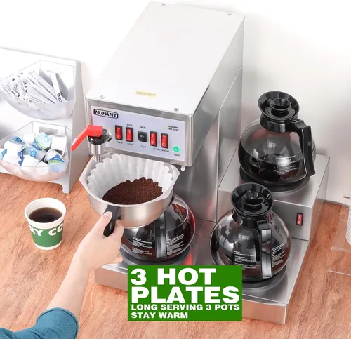 Vista 5 de NUPANT Cafetera Comercial de 12 Tazas, Cafetera Automática de Goteo con Relleno Automático y 3 Jarras de Vidrio, 3 Calentadores, Cafetera de Acero