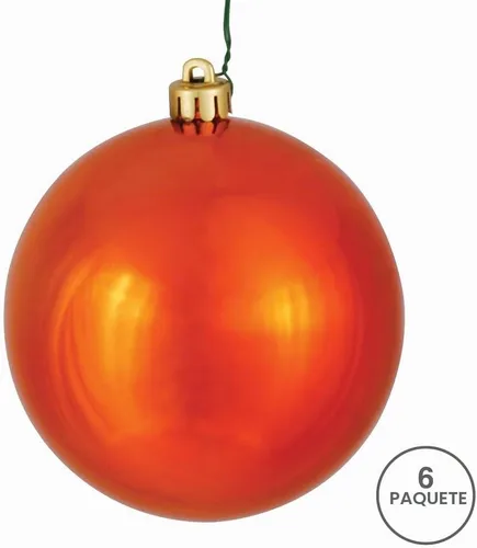 Vista 3 de Vickerman Adorno de bola brillante naranja bruñido de 4 pulgadas, 6 por bolsa