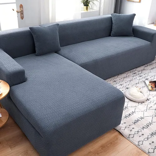 Vista 9 de ZPEE Fundas de sofá de forro polar en forma de L, funda elástica suave para perros, mascotas, sala de estar, protector de muebles, funda Azul