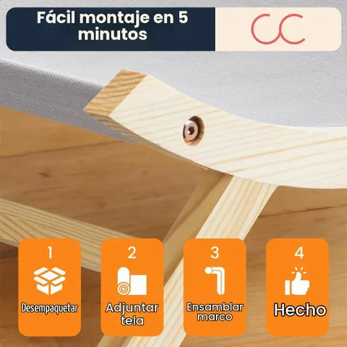 Vista 6 de CallieCo Hamaca de madera para gatos, moderna tumbona elevada para mascotas con marco de madera de primera calidad y tela transpirable, elegante