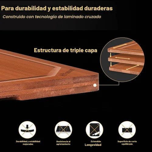 Vista 4 de HIWARE Juego de 4 Piezas de Tablas de Cortar Extra Grandes de Madera - Tablas de Cortar de Bambú para Preparación de Comidas y Servicio