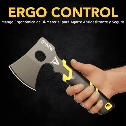 Vista 6 de LEXIVON V-ONE - Hacha de supervivencia de 9.5" Mango de agarre ergonómico de bi-material, hacha ligera de tang completo Hoja de acabado