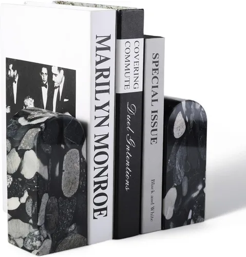 Vista 18 de Koville Sujetalibros de mármol italiano de Carrara para estantes, extremos decorativos para libros, 7 libras, soporte de libros de mármol Bianco