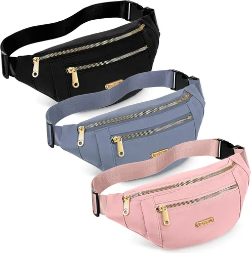 Vista 9 de Riñoneras impermeables de 3 piezas para mujeres y hombres con correa ajustable para la cintura para deportes, correr, ejercicio, caminar, viajar