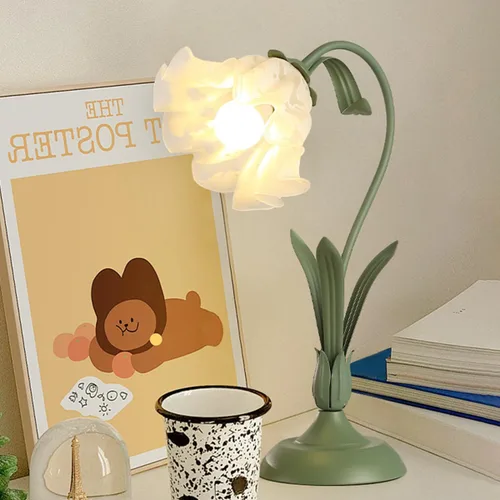 Vista 10 de TFCFL Lámpara de Mesa de Flor de Rosa para Dormitorio, Lámpara de Escritorio de Vidrio Manchado Elegante Lámpara de Mesa Enchufable Luz de Mesita