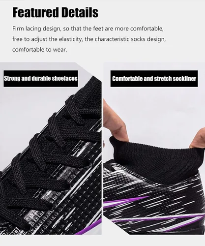 Vista 2 de Men's Soccer Shoes Football Cleats Indoor High-Tops Lace-Up Non-Slip Spikes Turf Boots