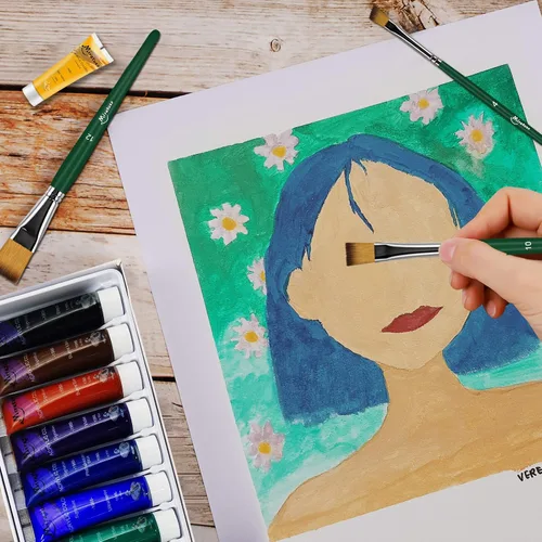 Vista 4 de Miratuso Art Supplies - Juego de arte de 27 piezas con 2 caballetes de mesa, pintura acrílica de 12 colores, 10 pinceles de pintura, 3 paneles