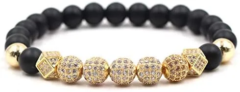 Vista 2 de Brazaletes SEVENSTONE, 2 brazaletes de cuentas para oración, de ónix negro mate, piedra natural, elásticos, unisex