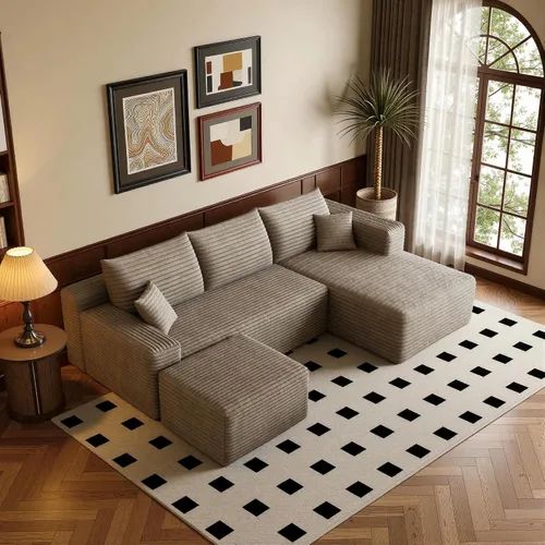 Vista 54 de Sofá modular moderno de 96 pulgadas para sala de estar, sofá modular tapizado sin hueso con bolsillos, cómodo sofá nube con diván en forma de L Negro