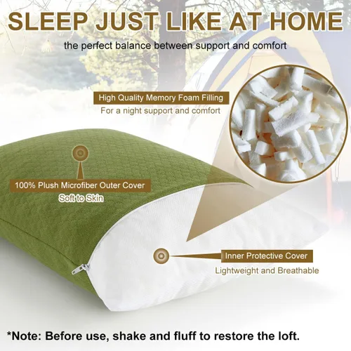 Vista 3 de Ivellow Almohada de viaje de espuma viscoelástica comprimible para dormir, almohada de espuma viscoelástica triturada, almohada pequeña de apoyo