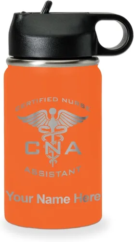 Vista 58 de LaserGram Botella de agua personalizada, asistente de enfermería certificada por la CNA, acero inoxidable de doble pared aislada al vacío con popote