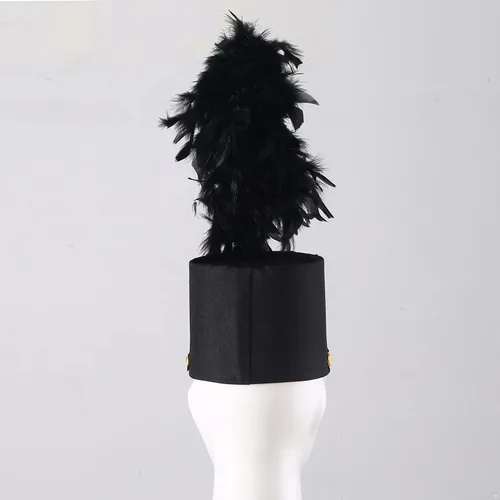 Vista 4 de Sombrero de tambor mayor para adultos y niños, sombrero de Majorette, sombrero de banda de tambor, sombrero de soldado de juguete con plumas