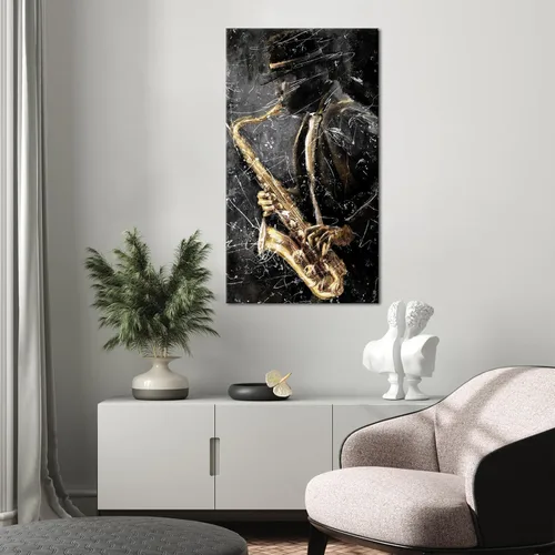 Vista 5 de NutArtPic Arte de pared de música de jazz negro, impresión artística de saxofón, instrumentos musicales, pintura, lienzo de música vintage