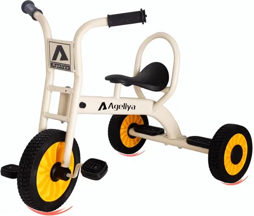 Vista 9 de Triciclo infantil para preescolares a partir de 3 años, ideal para patio de juegos al aire libre y guardería, triciclo de pedal de metal duradero