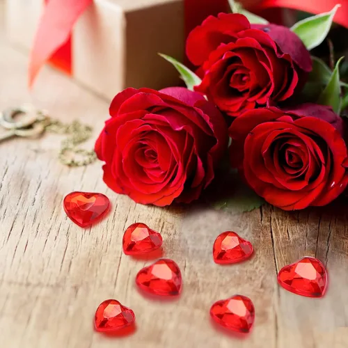 Vista 5 de Chengu 200 piezas de diamantes de imitación acrílicos 5D de corazón de San Valentín, cristales de San Valentín, parte trasera plana, regalo de boda