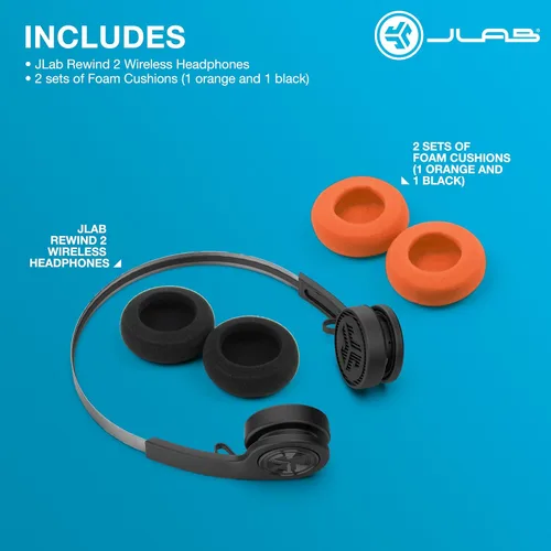 Vista 6 de JLab, Rewind 2, auriculares inalámbricos retro en la oreja, Bluetooth multipunto, EQ3, Google Fast Pair, Be Aware, Wireless Sharing, negro