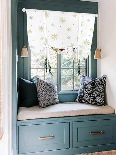 Vista 7 de Cortinas de Navidad con lazos para cocina, baño, dormitorio, ventanas de 45 pulgadas de largo, cortinas con globos, cortinas con bolsillo