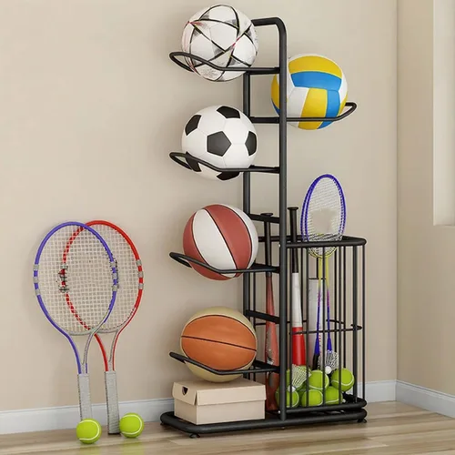Vista 12 de Basketball Storage Rack, Sports Equipment Organizer, Yoga Mat Storage Basket, Multi-Tier Ball Storage Rack with Adjustable Feet for Garages, Courts