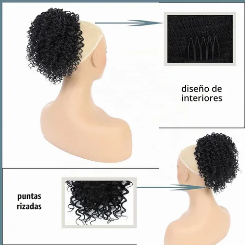 Vista 3 de Cola de caballo con cordón para mujeres negras, extensión de cola de caballo negra rizada para mujeres negras, extensiones de cabello sintético 1b
