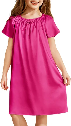Vista 12 de Arshiner Camisones de seda de satén para niñas, pijama de manga corta, ropa de dormir suave de princesa