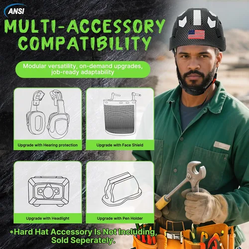 Vista 7 de Aolamegs Vented Carbon Fiber Pattern Hard Hat, ANSI Z89.1 Type 1 Class C Safety Helmet for Construction, OSHA Approved Work Hat with 6-Point