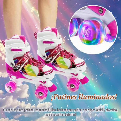 Vista 4 de Adjustable Roller Skates Kids for Girls Boys Rosa