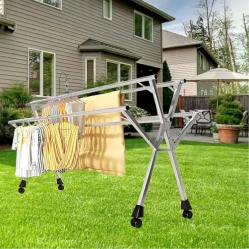 Vista 4 de Space-Saving Laundry Drying Rack Foldable, Heavy-Duty Stainless Steel Clothes Dryer with Rolling Wheels, Multi-Layer Frame (63in 63in)