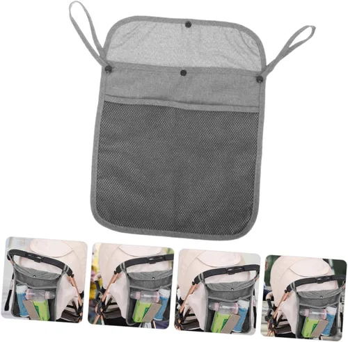 Vista 9 de BESPORTBLE 2pcs Stroller Hanging Storage Bags Linen Mesh Organizer with Heavy Duty Handles for Side Stroller Pouch Portable Essentials Holder for