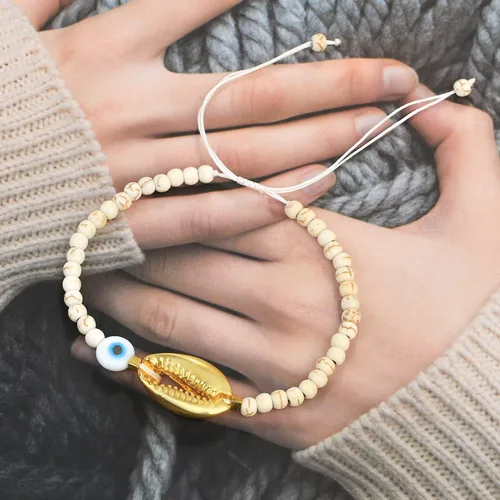 Vista 4 de KELITCH Turquoise Beaded Bracelet Gold Shell Charm Bracelets Women Thin Strand Bracelets For Women