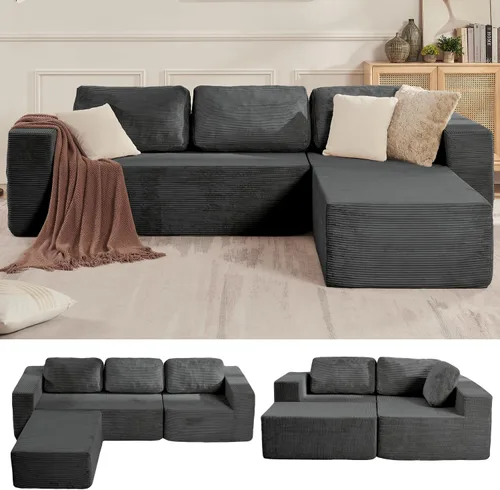 Vista 31 de Furnify Sofá modular tapizado de espuma de 30", Sofá de piso tapizado con almohada, Silla puf para dormitorio y sala de estar, No requiere
