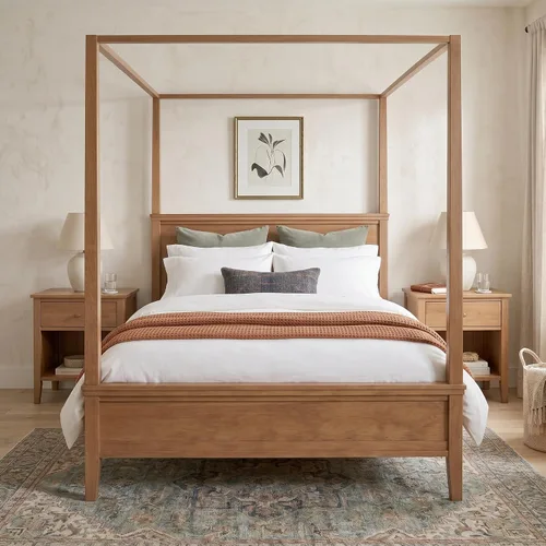 Vista 30 de Cama de plataforma con dosel de 4 pósteres de tamaño matrimonial con cabecero de listones verticales Negro-8.1