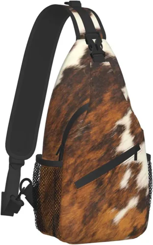 Vista 2 de Bolso bandolera con estampado de piel vacuno rojo y blanco para hombro casual para mujeres y hombres, Piel de vaca roja y blanca., talla única