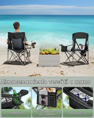 Vista 5 de SONGMICS - Silla de camping transpirable, respaldo alto, soporte para bebidas