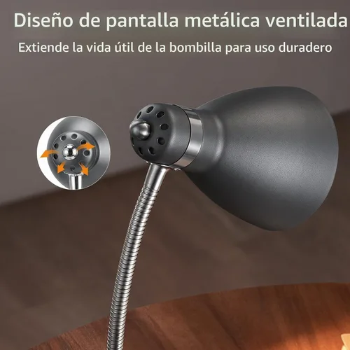 Vista 7 de LEPOWER Lámpara de escritorio de metal, luz de lectura ajustable de cuello Negro arena
