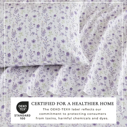 Vista 3 de Great Bay Home - Juego de sábanas y fundas de almohada estampadas, 3 piezas, tamaño individual, de microfibra con estampado floral - Sábanas