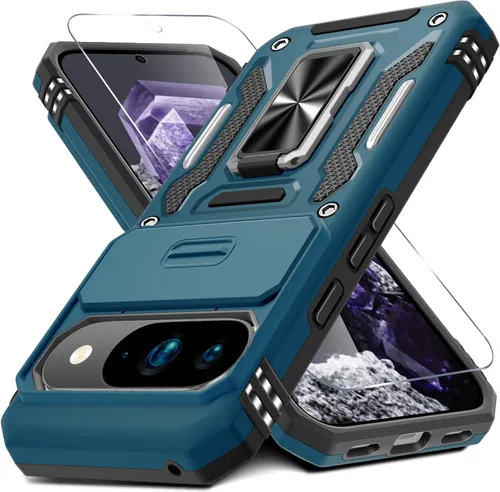 Vista 26 de DEERLAMN Funda para Google Pixel 8 con cubierta deslizante para cámara + protector de pantalla (1 paquete), soporte de anillo giratorio grado