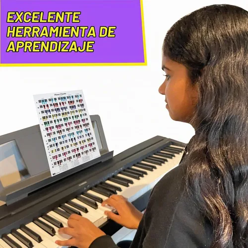 Vista 5 de QMG Hoja de trucos de acordes de piano - Gráfico de teoría musical A4 laminado con círculo de quintas para principiantes