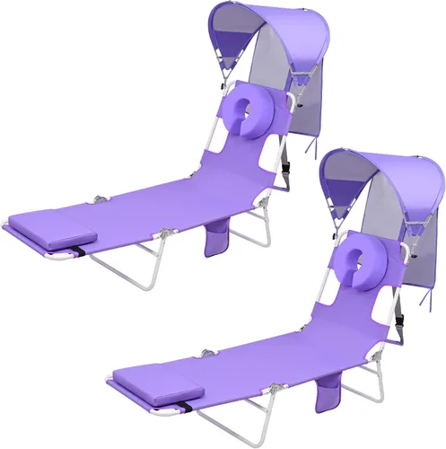 Vista 11 de Silla de bronceado de playa con mochila y toldo con protección solar y orificio para la cara, silla de sol plegable de 6 posiciones para adultos