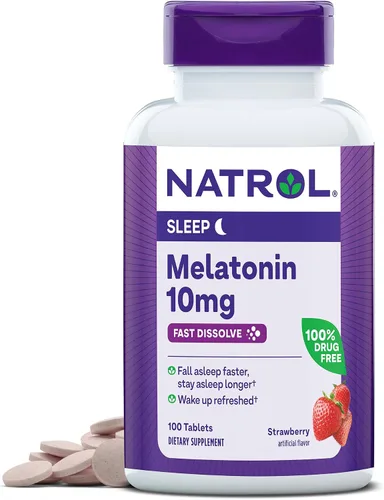 Vista 2 de Natrol Melatonina 10mg Fresa Disolver Rápida Tabletas Ayuda Nocturna para Dormir, 100+60 Recuento