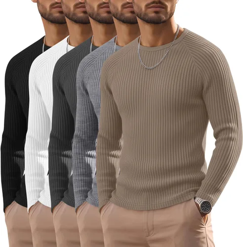 Vista 17 de Oakgarden Paquete de 5 camisas térmicas acanaladas de manga larga para Colores básicos